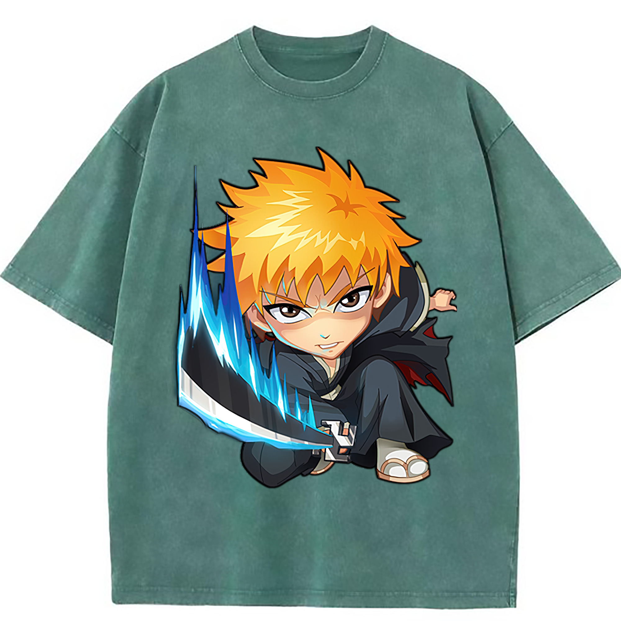 （画像用） ブリーチ 黒崎一護（くろさき いちご）BLEACH Kurosaki Ichigo 綿100% ヴィンテージ風 半袖Tシャツ（フロントプリント）